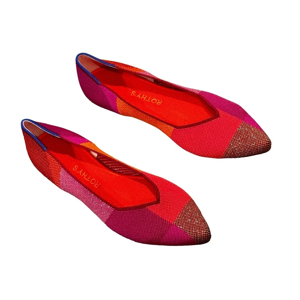 Rothy's The Point Ballet Flat Plaid Metallic Pomegranate Size W10.5 NWOT